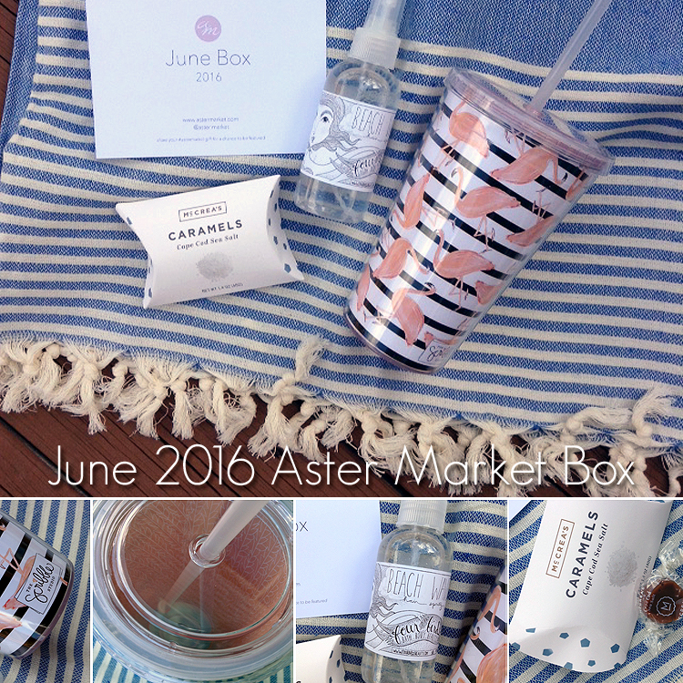 june_aster_market_box_beach_towel_gourmet_caramel_candy_beach_waves_flamingo_straw_bottle